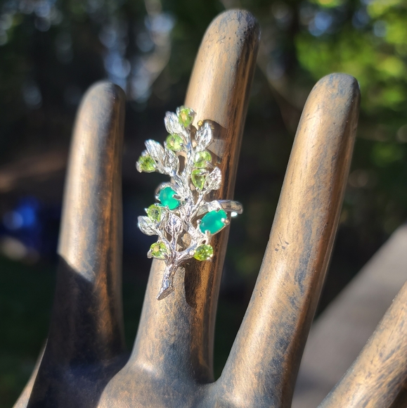 Peridot & Green Onyx sterling floral finger cuff sz6.5 - Picture 4 of 11